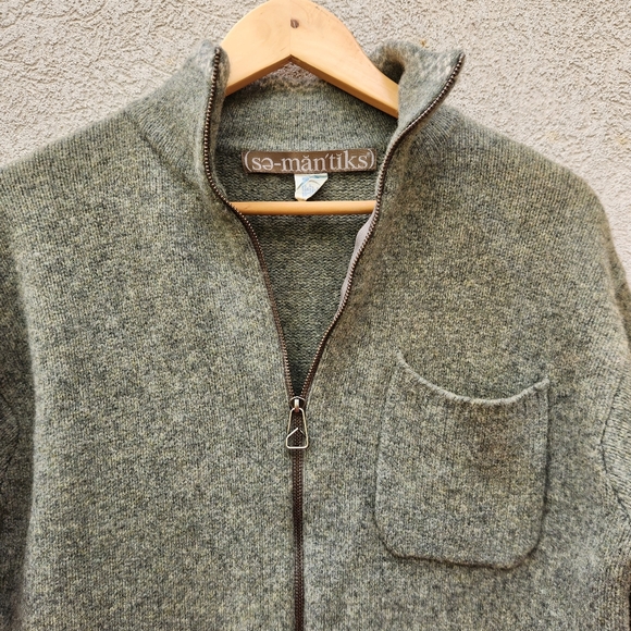 SEMANTIKS Women's Cardigan Medium Green Vintage Lambswool Angora Sweater - Picture 5 of 9